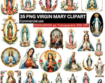 Virgin Mary Clipart, Catholic Religious PNG Bundle, Blessed Mother PNG, Holy Mary Clipart, Christian Art Printable