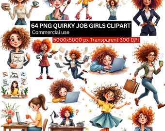 Arbeits Mädchen PNG, schrullig Job Mädchen Clipart, Büro Frauen PNG Bündel, Kaffee Liebhaber Clipart, Geschäftsfrau Illustrationen, kommerzielle Nutzung
