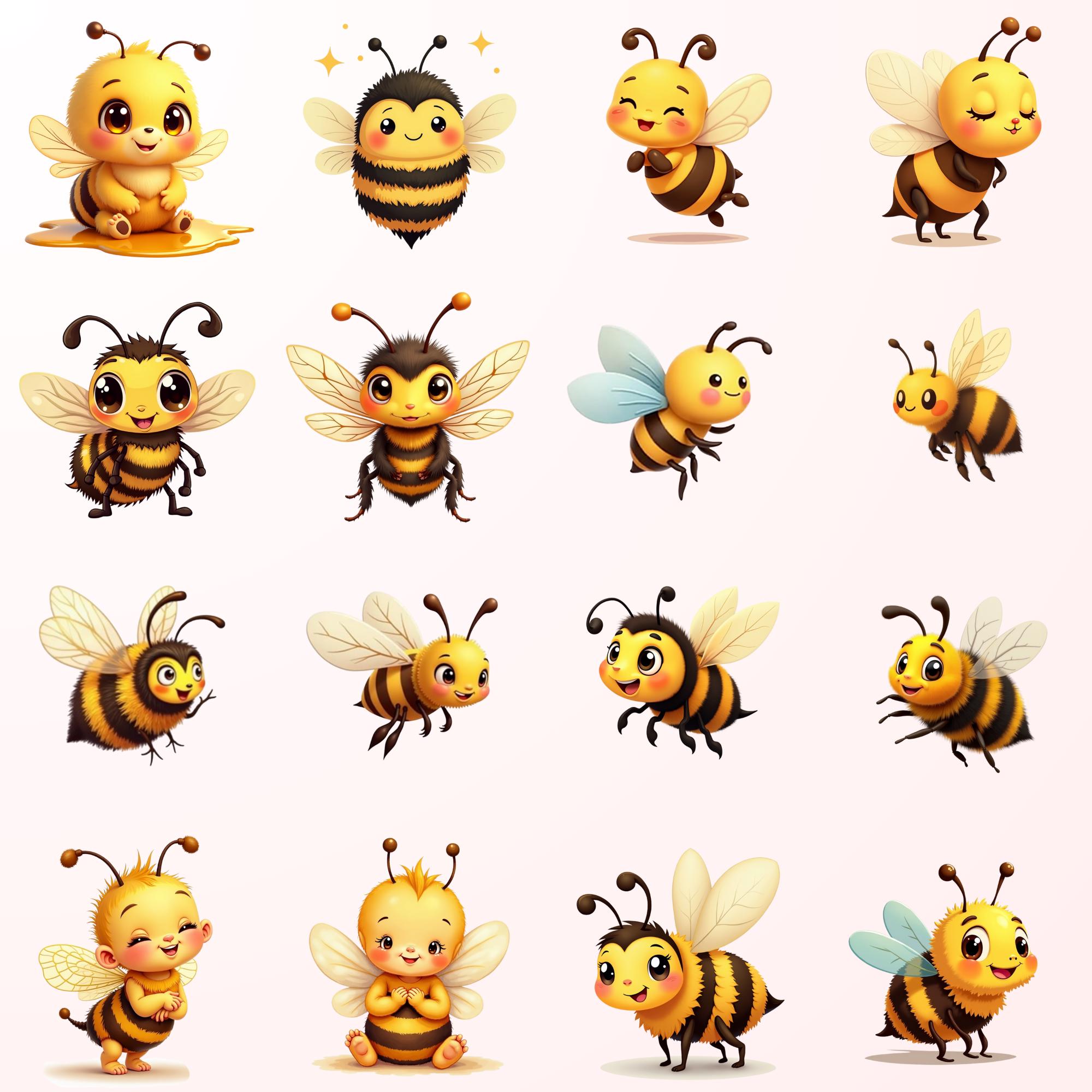 Cute Baby Bee Clipart Bundle, Sweet Baby Bees PNG SVG JPG, Kawaii Honey ...