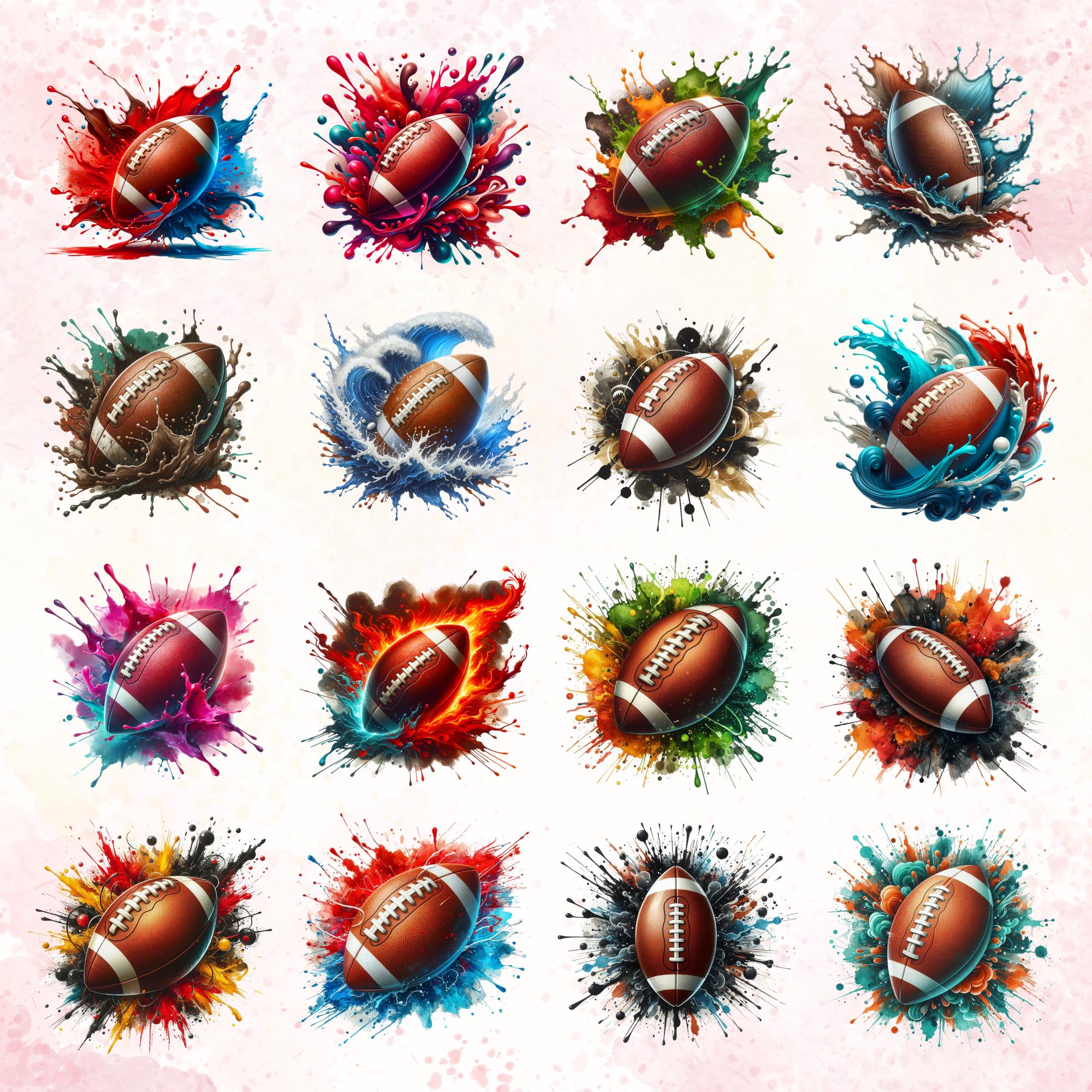 Football PNG Sublimation Splash Color Design Bundle, Watercolor ...