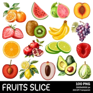 Watercolor Fruits PNG | 100 Fruit Clipart Bundle | Apple, Banana, Strawberry, Kiwi, Lemon PNG | Transparent Sublimation Download