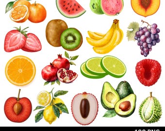 Aquarell Früchte PNG | 100 Obst Clipart Bundle | Apfel, Banane, Erdbeere, Kiwi, Zitrone PNG | Transparente Sublimation Herunterladen