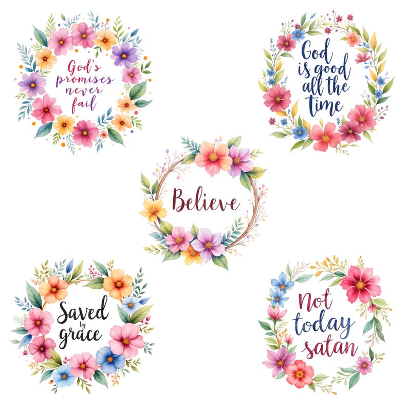 Christian Faith Quote Clipart, Bible Verse PNG Bundle, Floral Scripture ...