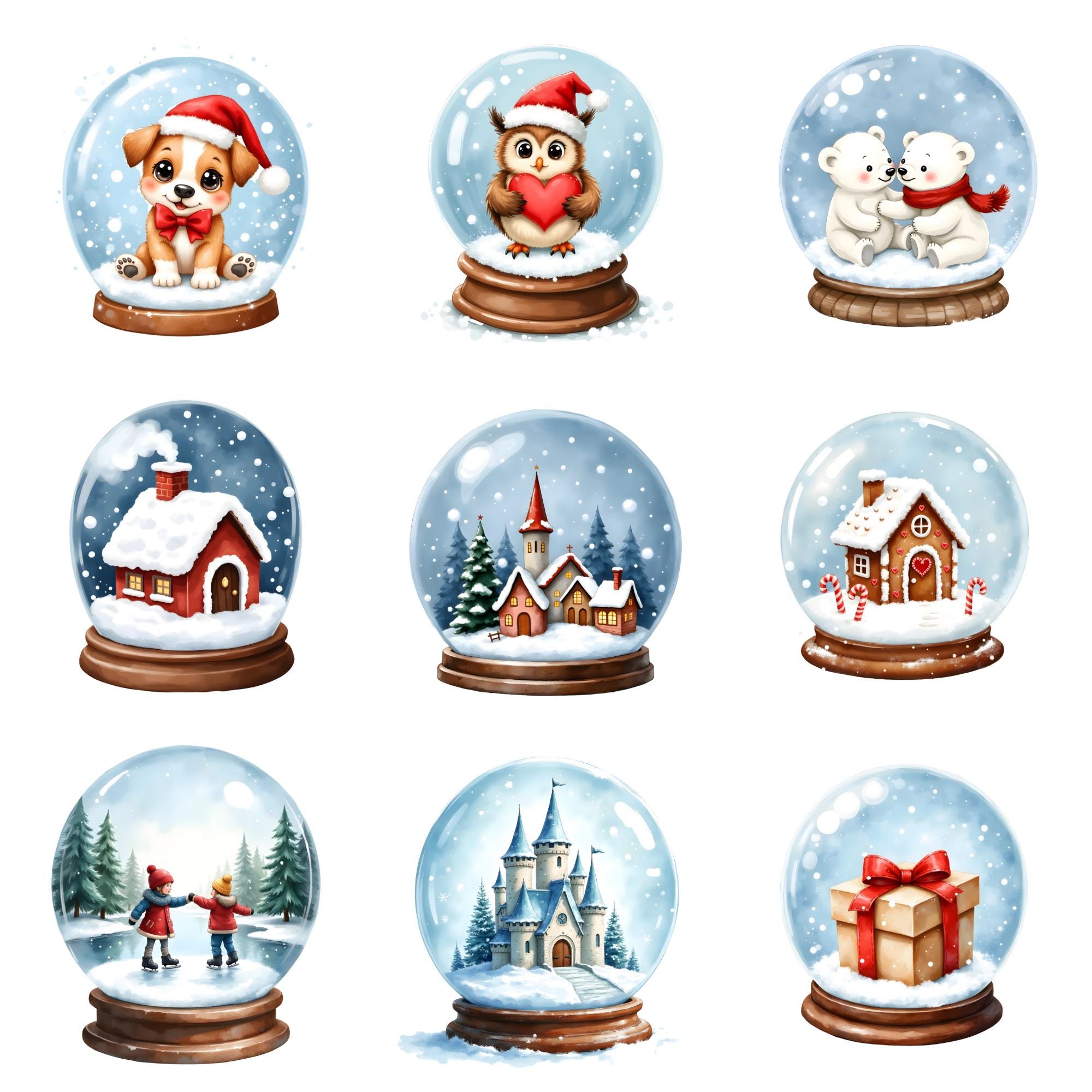 Snow Globe Clipart Bundle, 30 PNG Christmas Snow Globe Illustrations ...