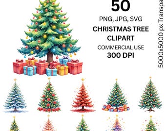 Paquete de imágenes prediseñadas de árbol de Navidad, árbol festivo PNG SVG, ilustración de árbol de Navidad decorado, gráficos de árbol festivo, JPG de Navidad, uso comercial