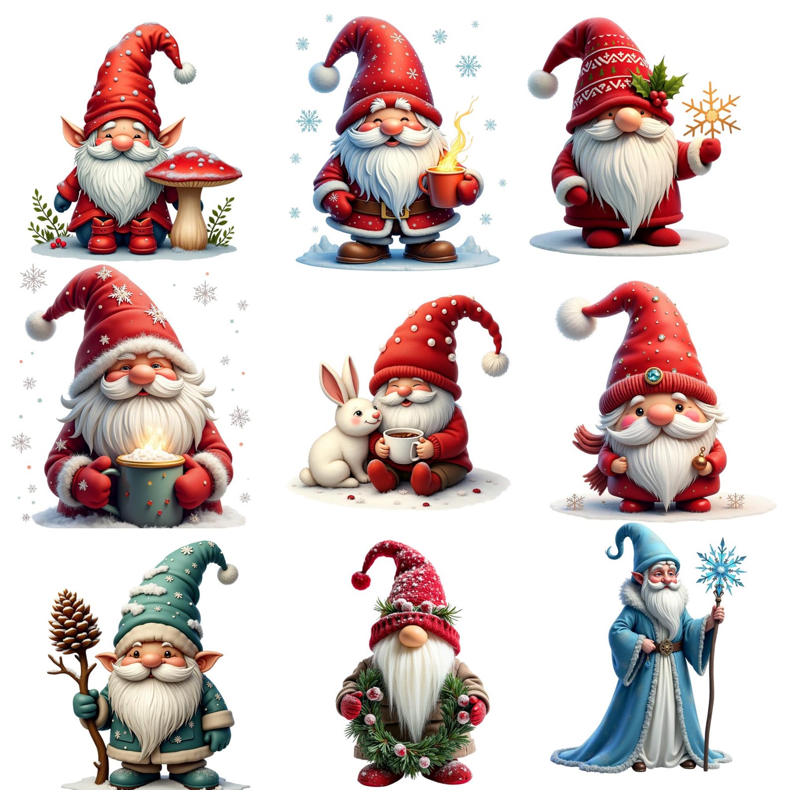 52 Winter Gnome Clipart PNG JPG SVG Bundle, Cute Snow Gnomes Christmas ...