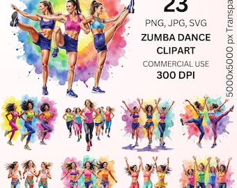 Zumba Dance Clipart Bundle, Fitness Workout Women PNG SVG, Dance Exercise Illustrations, Gym Zumba Class Graphics, Commercial Use