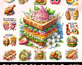 Fast Food PNG Bundle, Junk Food Clipart Set, Burger, Pizza, Taco, Hotdog, Sandwich, Ice Cream, Donut & Chocolate PNG Designs