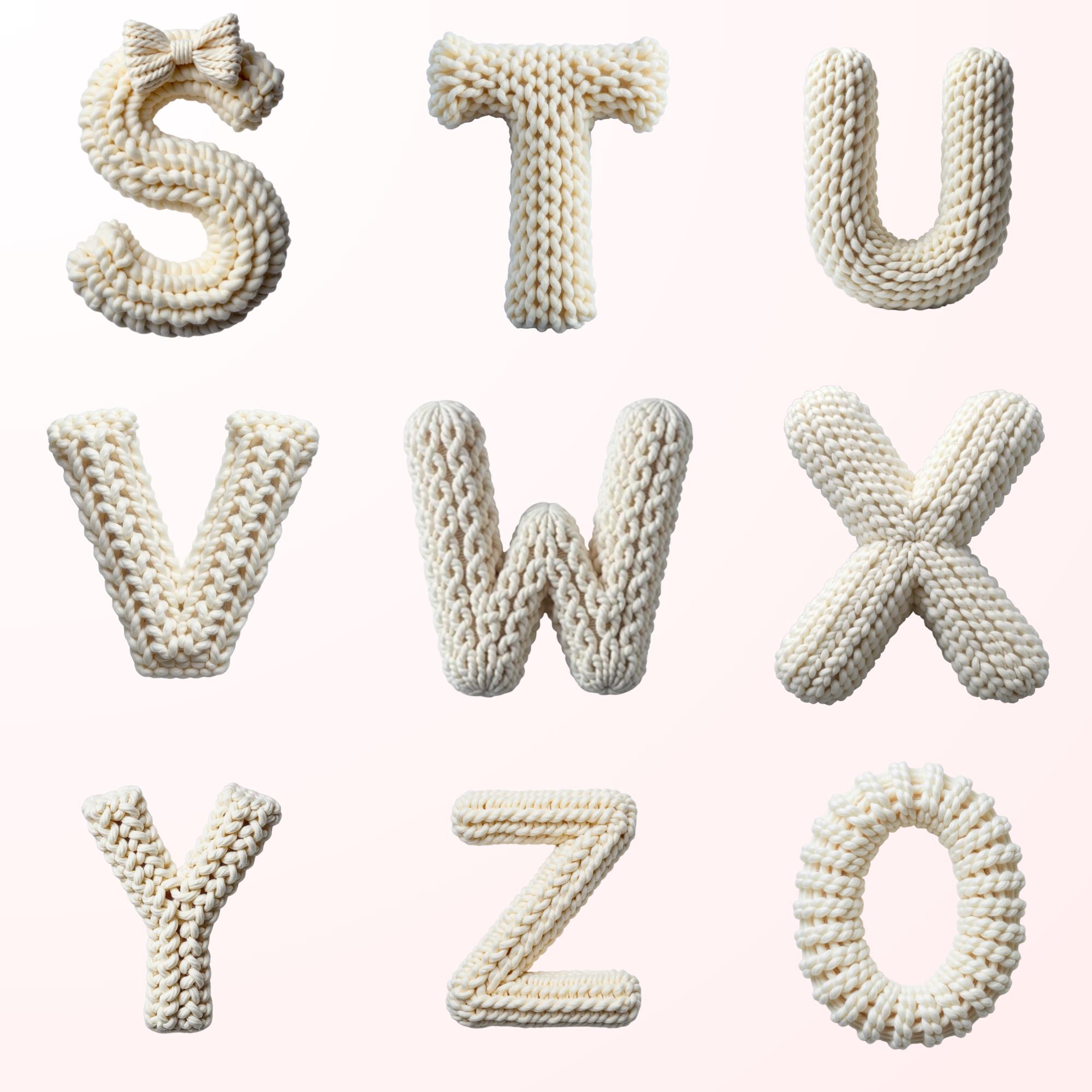 Knitted Alphabet Clipart PNG SVG, White Yarn Letters & Numbers, ABC 123 ...