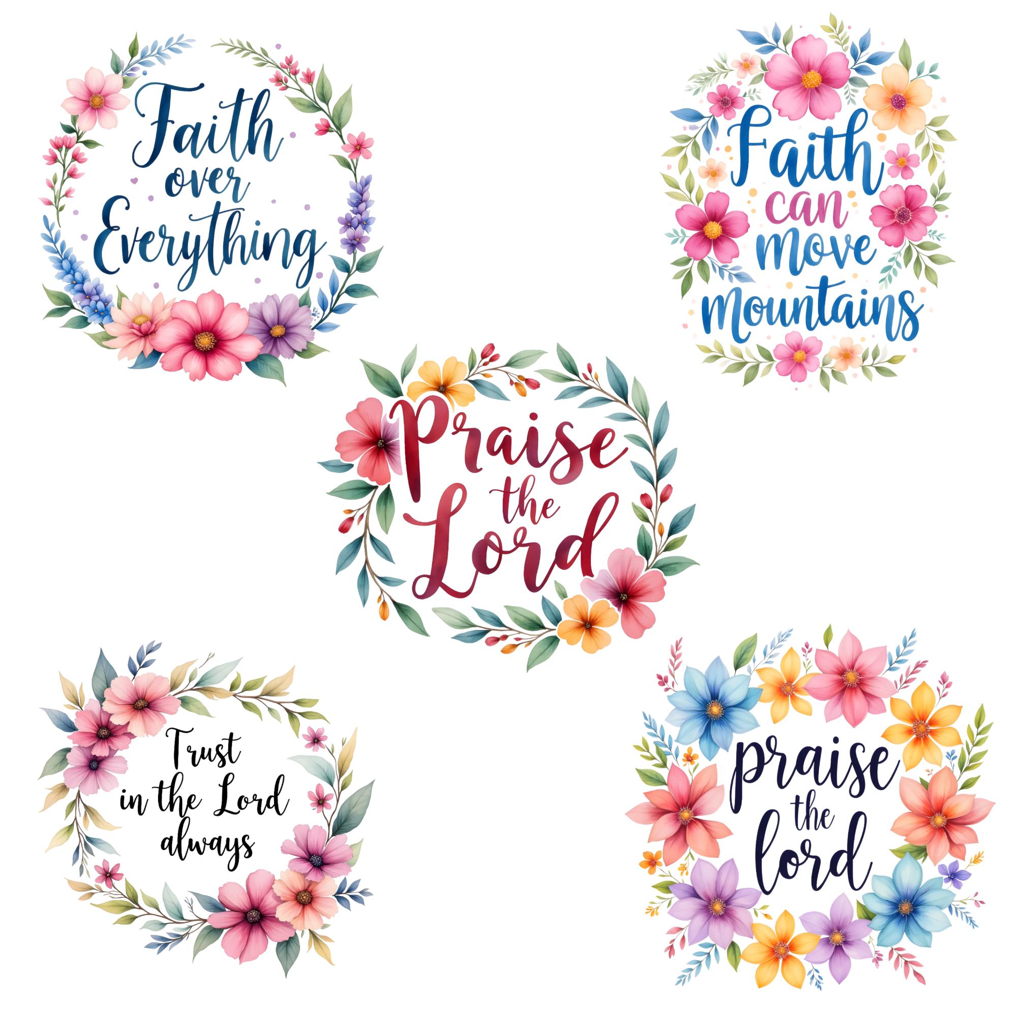Christian Faith Quote Clipart, Bible Verse PNG Bundle, Floral Scripture ...