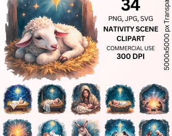 Nativity Scene Clipart Bundle, Christmas Nativity PNG SVG JPG, Baby Jesus Mary Joseph Artwork, Religious Holiday Graphics, Commercial Use