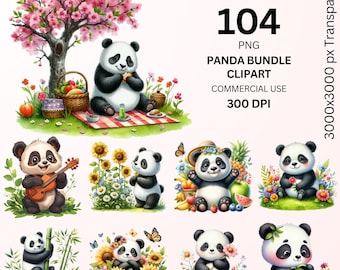 Panda Clipart Bundle PNG, Cute Baby Panda PNG Illustrations, Watercolor Panda Graphic, Sublimation Stickers, Commercial Use Digital Download