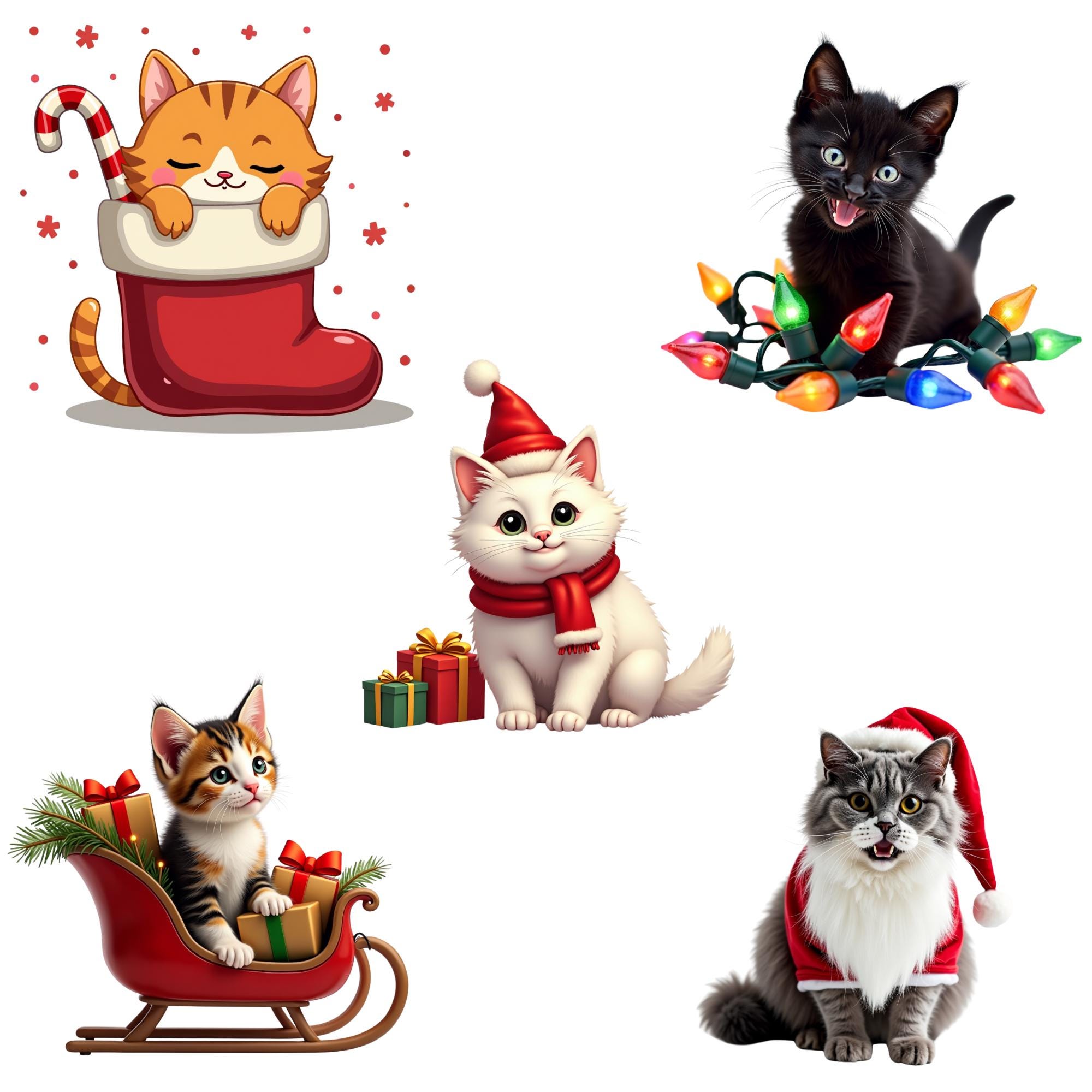 Christmas Cat Clipart, Cute Kitten PNG Bundle, Holiday Cat Art, Santa ...