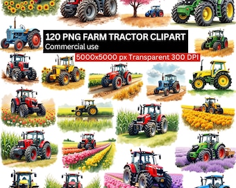 120 PNG Farm Tractor Clipart, Vintage Country Tractor Bundle, Vintage Tractor PNG, Farming Clipart, Country Life Art Set