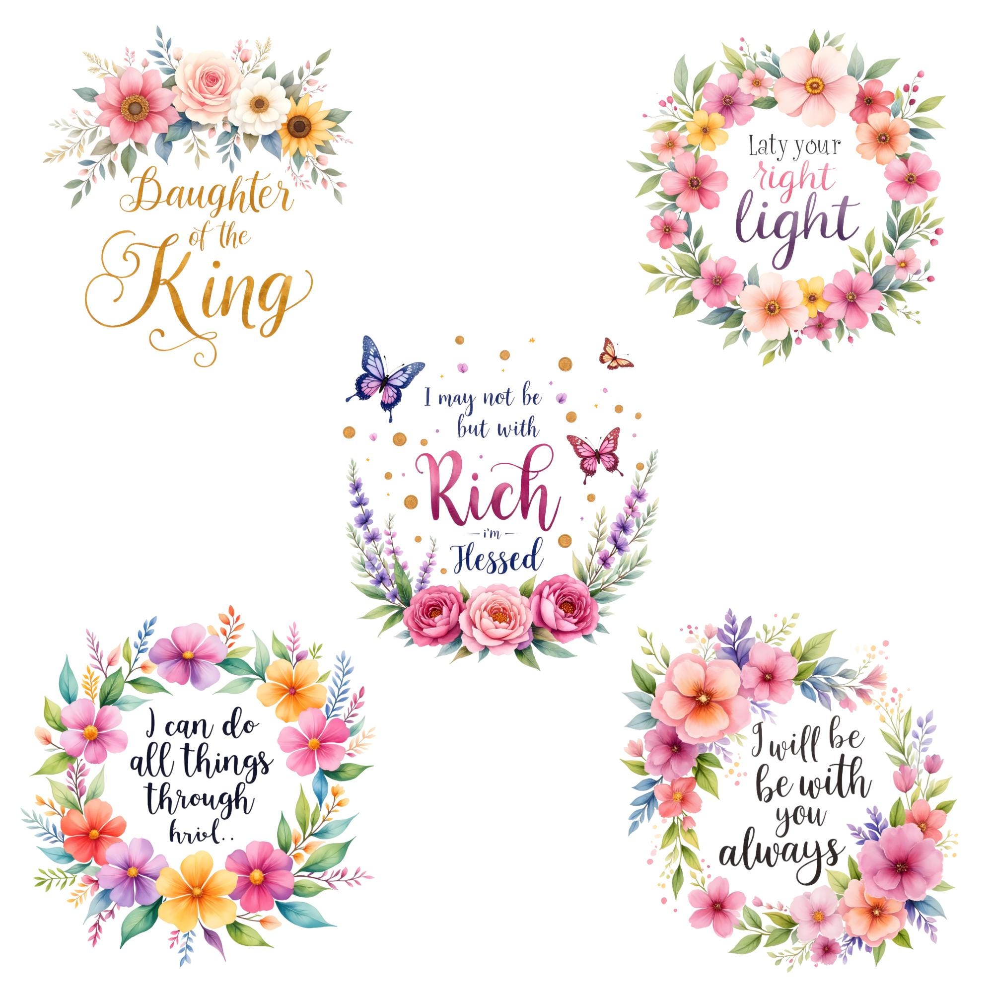 Christian Faith Quote Clipart, Bible Verse PNG Bundle, Floral Scripture ...
