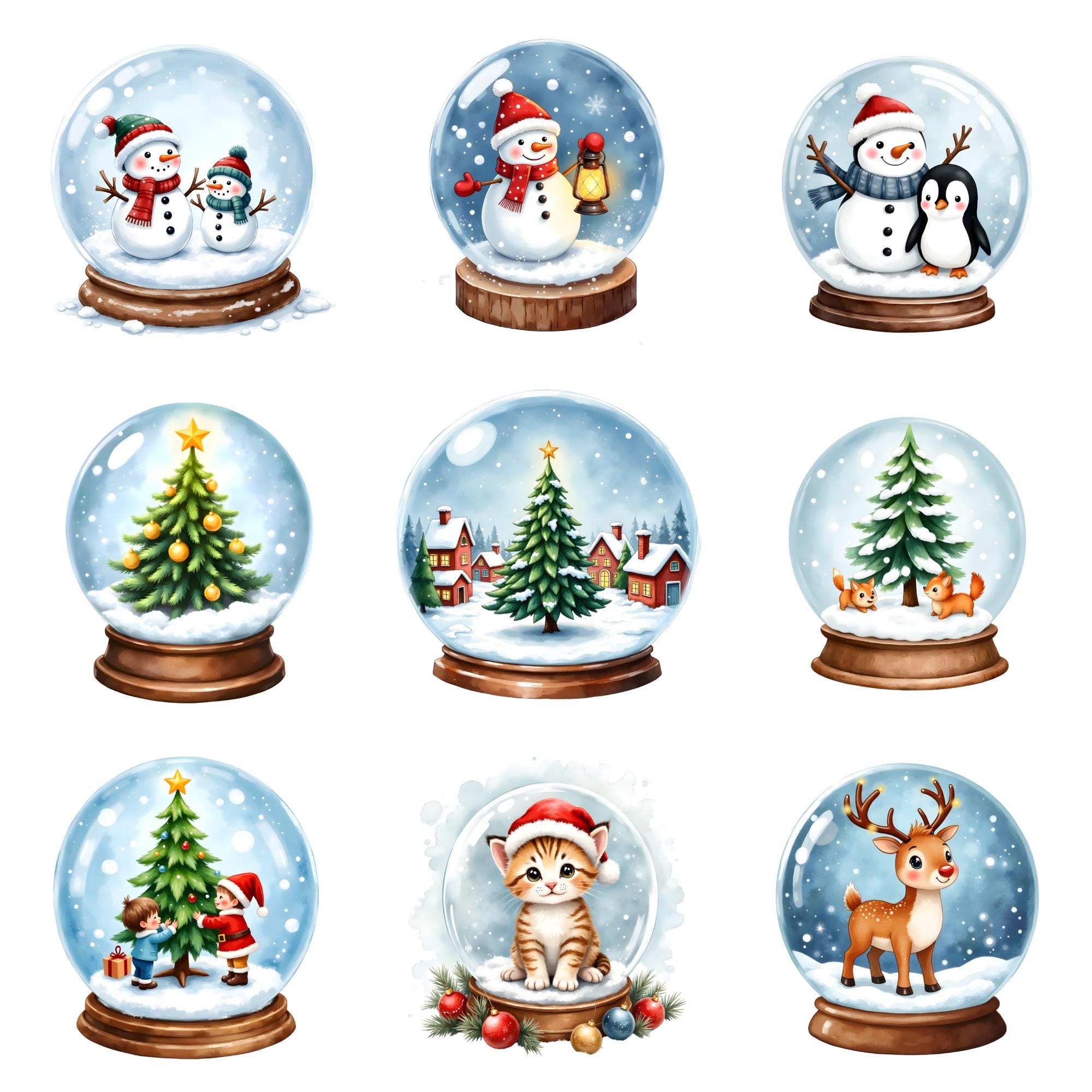 Snow Globe Clipart Bundle, 30 PNG Christmas Snow Globe Illustrations ...