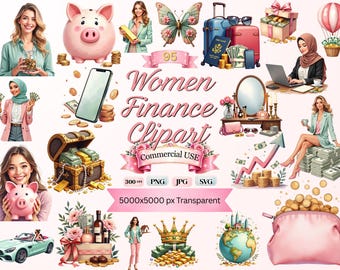Women Finance Clipart Bundle, 95 Money Mindset PNG, Boss Lady Finance Clipart, Budget Planner Sublimation, Wealth PNG, Commercial Use