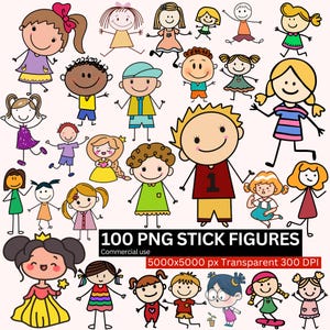 Omini stilizzati PNG, Clipart di bambini stilizzati, Scarabocchi carini per bambini, Figure stilizzate dei cartoni animati, Grafica per la classe, Download istantaneo