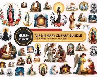 Virgin Mary Clipart Bundle 900+ PNG JPG SVG | Christian Religious Clipart Jesus Nativity Holy Family Church Graphics Commercial Use