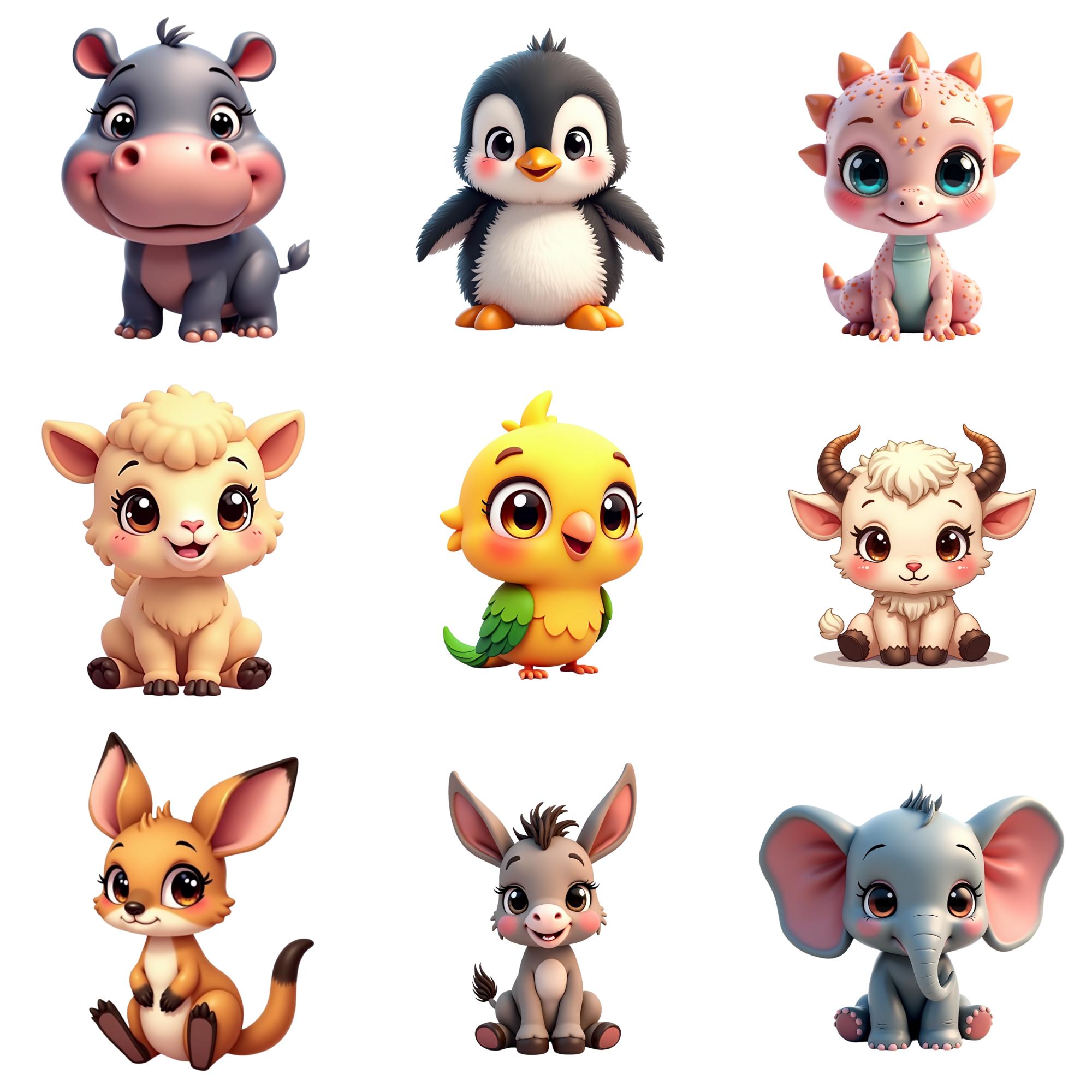 Baby Animals Clipart Bundle, Cute Animal PNG, Kawaii Baby Animal ...
