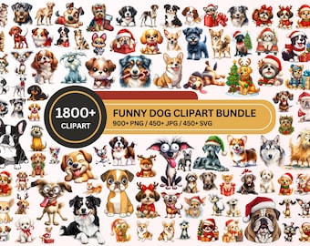 Funny Dog Clipart Bundle 1800+ PNG JPG SVG | Cute Puppy Clipart, Cartoon Dogs, Christmas Dog Png, Commercial Use Mega Bundle