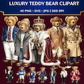 Watercolor Teddy Bear Clipart PNG Bundle, Luxury Fashion Bear Art, Classic Outfit Bear PNG, Sublimation Design product logo