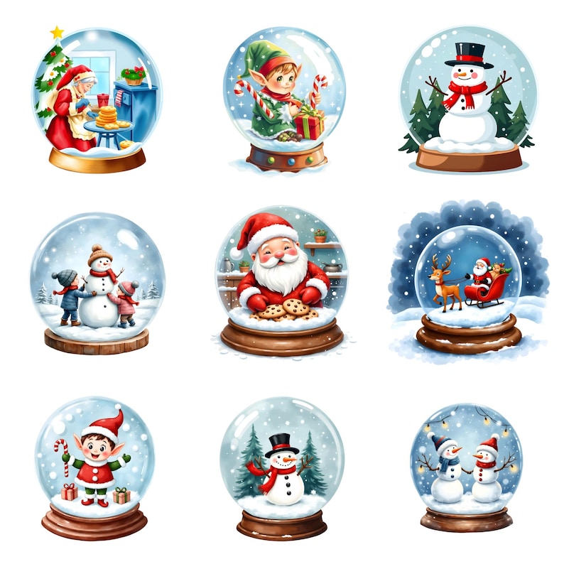 Snow Globe Clipart Bundle, 30 PNG Christmas Snow Globe Illustrations ...