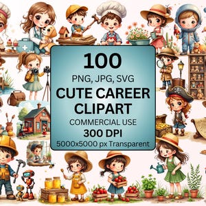 Pacote de Clipart Infantil Fofo com Temas de Profissões em PNG, Clipart Infantil de Profissões, Clipart para o Dia das Profissões, SVG de Ocupações, PNG de Profissionais da Saúde, Crianças em Aquarela