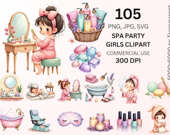 Spa Party Girls Clipart Bundle 105 PNG JPG SVG, Cute Self Care Clipart, Kids Spa Clipart, Beauty Party Graphics, Commercial Use