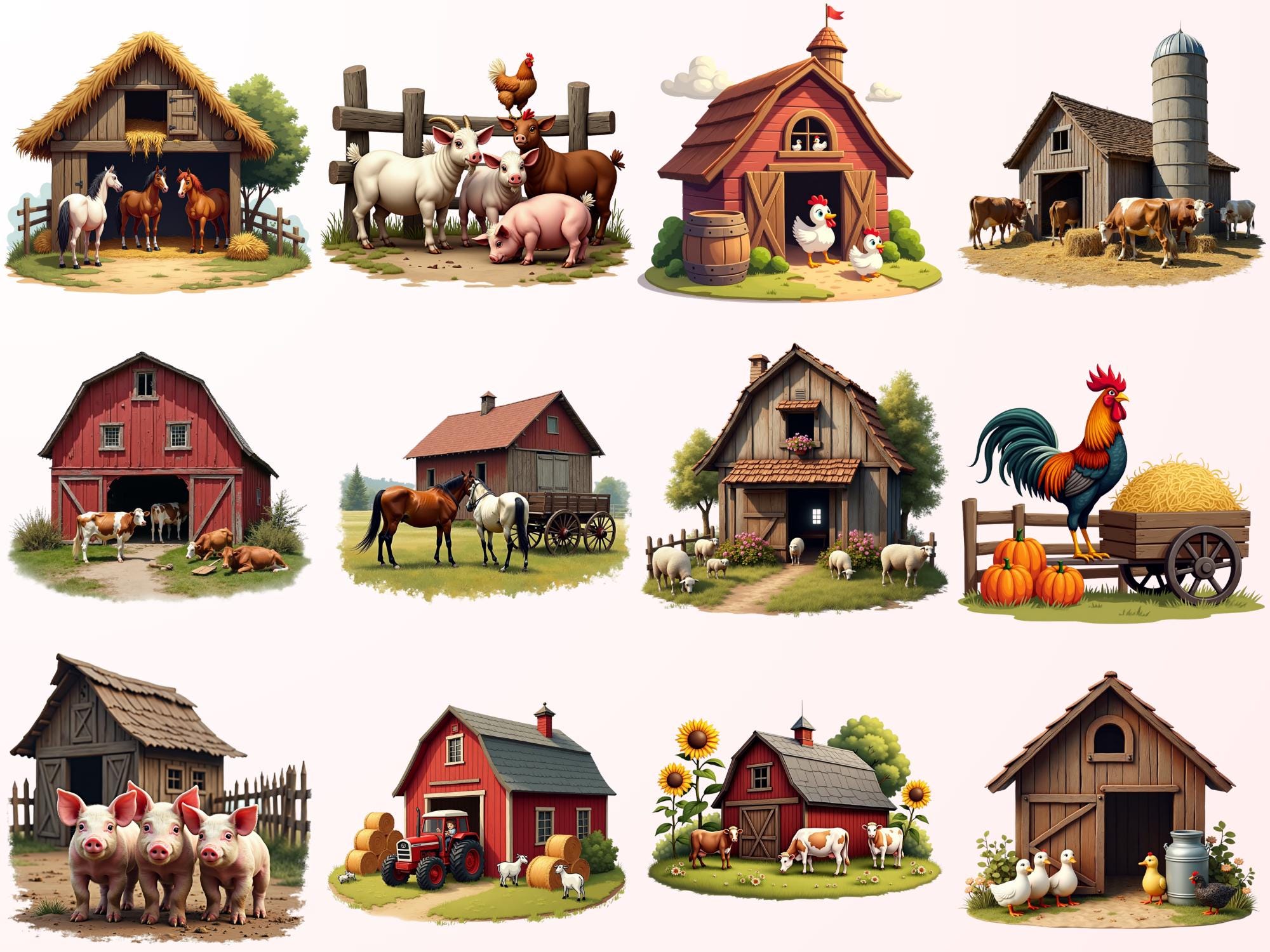 Barnyard Clipart Bundle PNG SVG, Farm Animals Clipart, Rustic Farm ...
