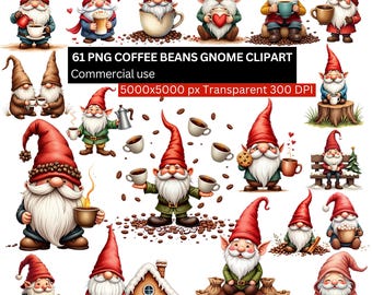 61 png-koffiebonen kabouter clipart, koffieliefhebber kabouter png, 5000 x 5000 px 300 dpi, transparante achtergrond