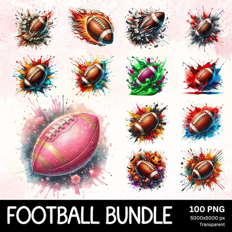 Football PNG Sublimation Splash Color Design Bundle, Watercolor ...