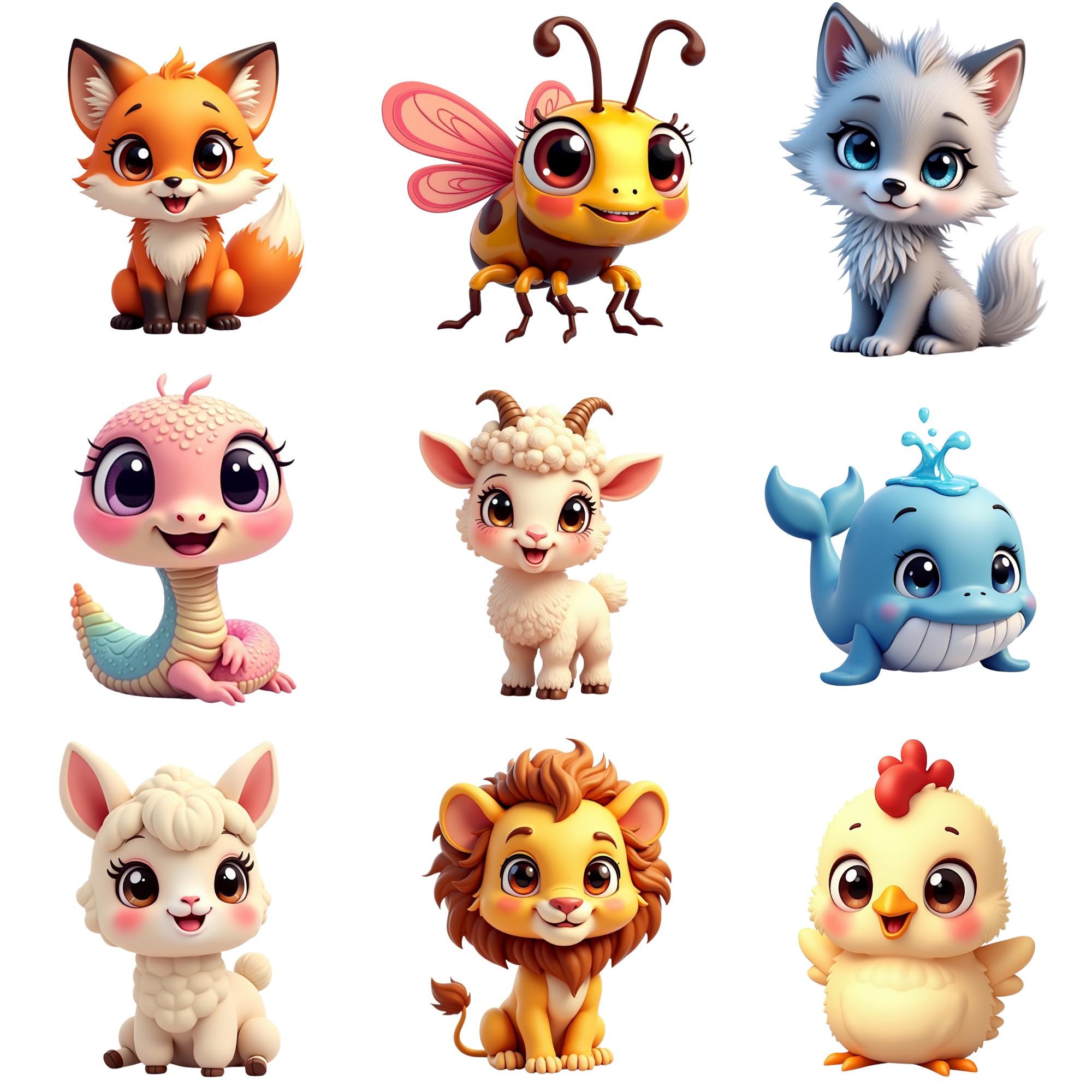 Baby Animals Clipart Bundle, Cute Animal PNG, Kawaii Baby Animal ...