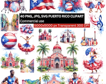 40 Puerto Rico Clipart PNG JPG SVG Bundle, Pr Flag Art & Landmarks, 5000x5000px 300DPI, Digital Download, Commercial Use