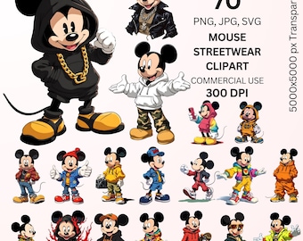 70 PNG Mouse Streetwear Clipart Bundle, Cool Urban Illustrations, 5000x5000px 300DPI, Transparent Commercial Use