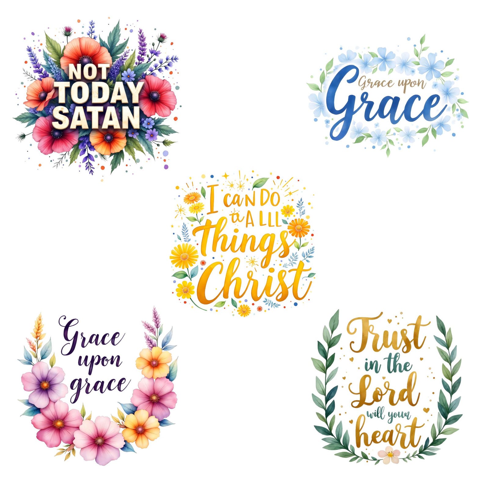 Christian Faith Quote Clipart, Bible Verse PNG Bundle, Floral Scripture ...