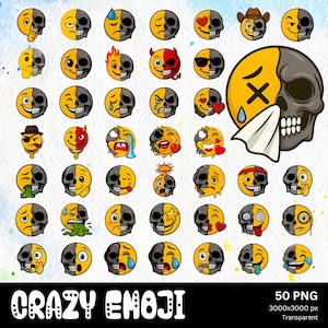 Spooky Crazy Emoji PNG Bundle | 50 Cool Printable Emojis | Digital Download for Cricut & Sublimation