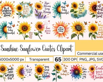Sunflower Sublimation Bundle, 65 Sunflower Quotes PNG, Inspirational Quote Design, Sunflower Shirt PNG, Motivational Sublimation, Commercial