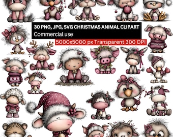 Cute Christmas Animals SVG PNG & JPGs, Winter Woodland Animals, Holiday Animal Stickers, Baby Animal Clipart, Christmas Png Bundle Clipart
