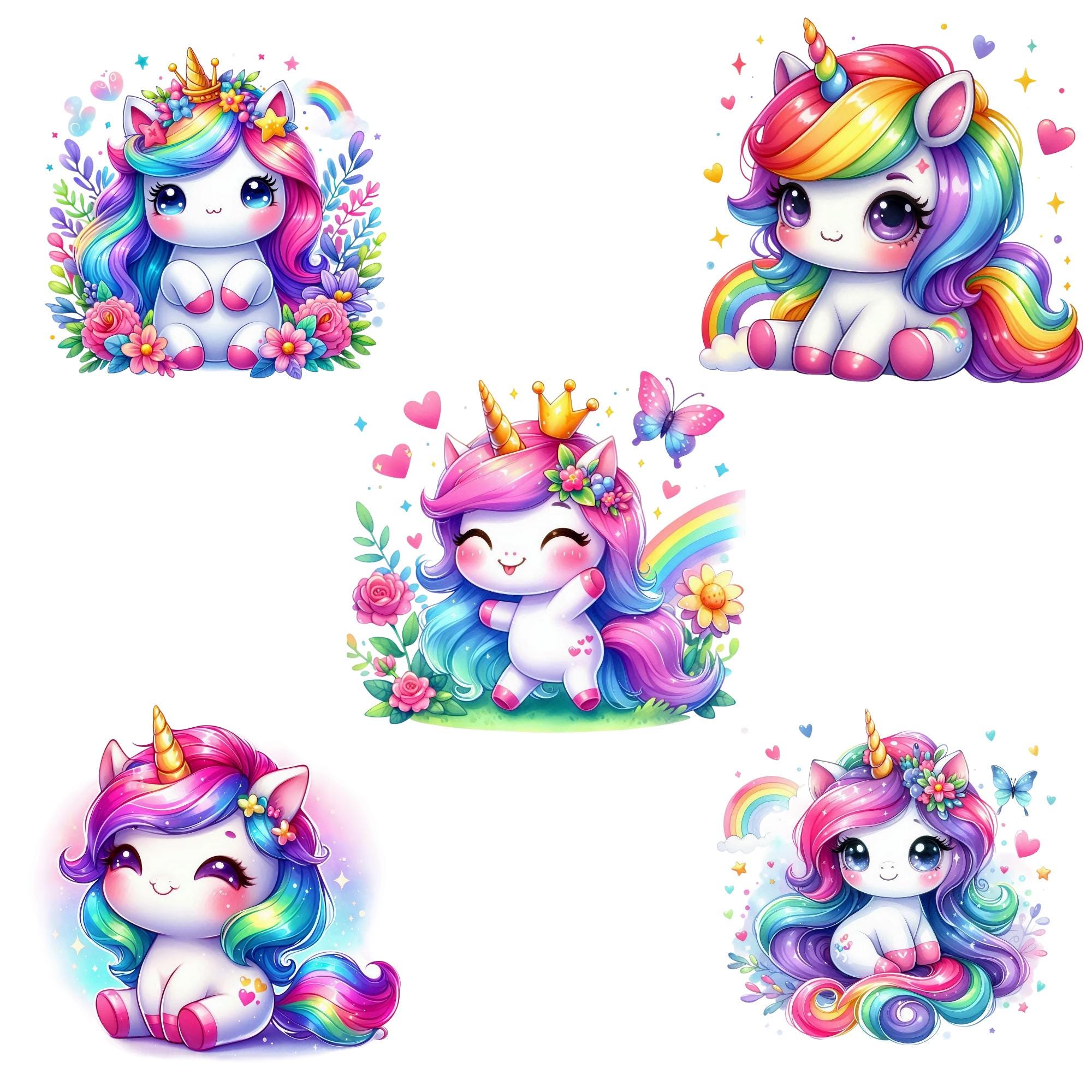 25 Baby Unicorn PNG Files, Cute Unicorn Clipart Set, Fantasy Magical ...