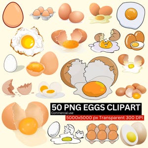 50 Eggs PNG Clipart Bundle, Cooking Food Sublimation PNG, Fried Egg Art, Cartoon Egg PNG, Kitchen Clipart, Commercial Use PNGs