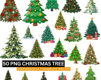50 Christmas Tree PNG Clipart, Xmas Tree Sublimation, Holiday Decor, Digital Download, Commercial Use, 5000x5000px 300DPI