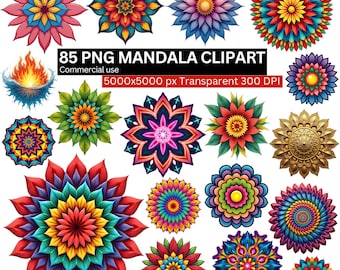 Mandala Clipart Bundle, 85 Mandala PNG Set, Mandala Sublimation Designs, Digital Mandala Clip Art, Transparent Background, Commercial Use