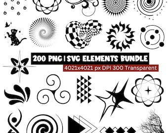 200 PNG SVG Elements Bundle, Geometric Shapes Clipart, Abstract Symbols, Tattoo Icons, Minimalist Line Art, Digital Download