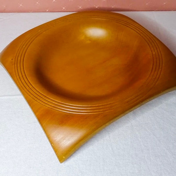 Huon Pine Wood Timbercraft Bowl, Winged shaped, Made in Huonville Tasmania, Signed by Artist.