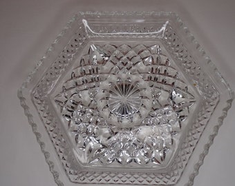Cut Glass Vanity Tray, Hexagon Shaped, Made by Anchor Hocking, Wexford Style Pattern.