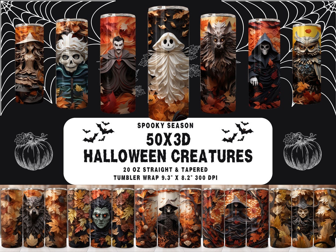Fall Tumbler Wrap PNG 3D Ghost Halloween Tumbler Wrap Bundle 20oz ...