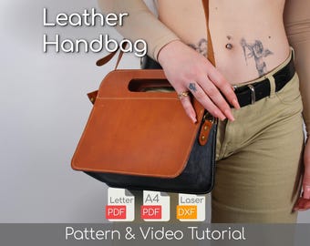 Leather Handbag Pattern PDF - Handbag with Handles and Shoulder Strap + Video Tutorial