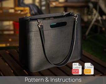 Tote Bag Pattern PDF - Leather with Shoulder Straps and Integrated Handle