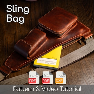 Leather Sling Bag Pattern Leather Craft Crossbody Bag Pattern PDF Download Leather Bag Men Template DIY Leather Shoulder Bag Video Tutorial